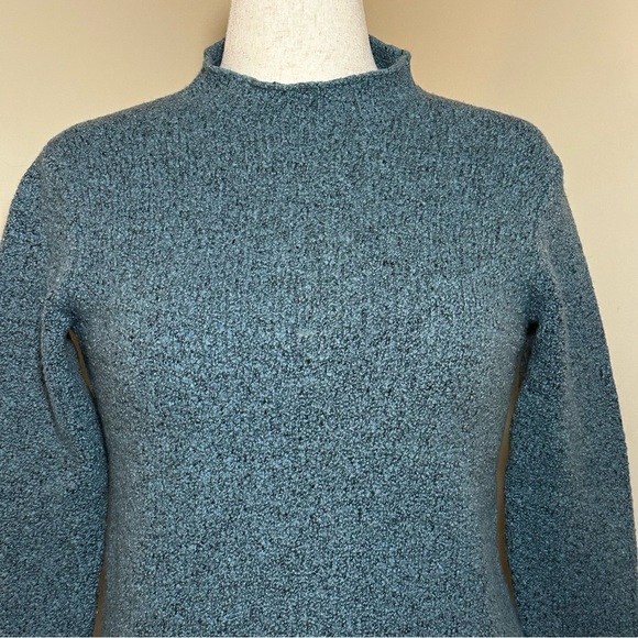 Eileen Fisher Italian Yarn Wool Cashmere Blend Funnel Neck Sweater Blue Size L - Picture 1 of 9